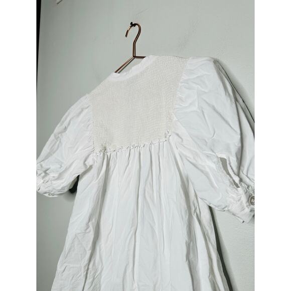 HOFFMAN COPENHAGEN White 100% Cotton Floral Embroidery Smocked Mini Dress 34 - Picture 11 of 13